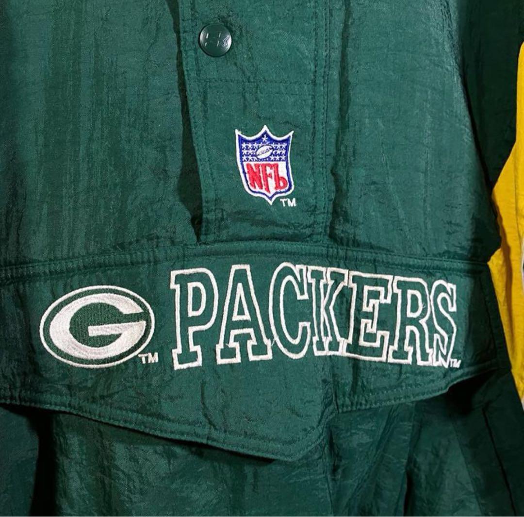 NFLグリーンベイパッカーズ90s刺繍ロゴ中綿ハーフジップナイロンジャケットXL