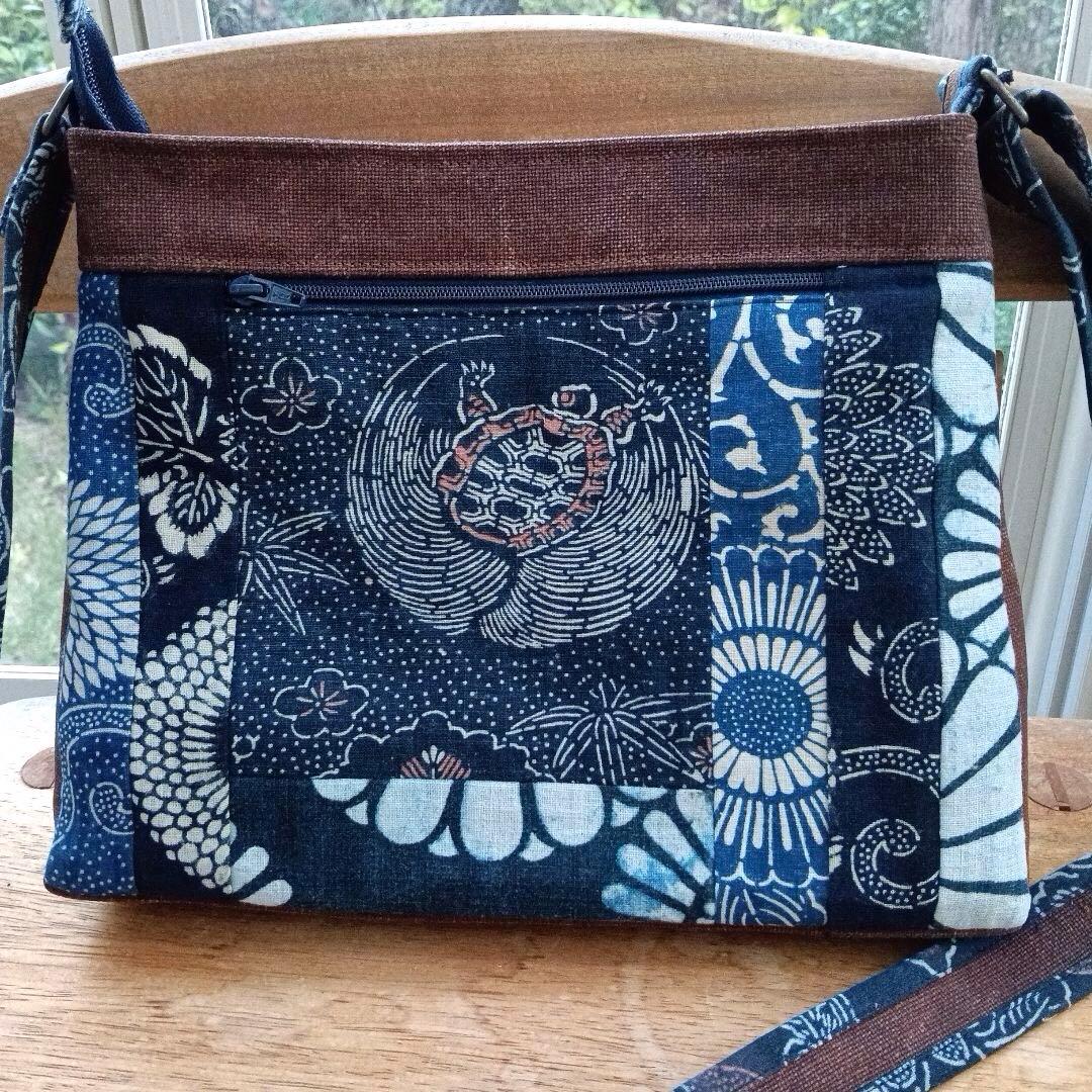 古布型染と酒袋のショルダーバッグ　ハンドメイド