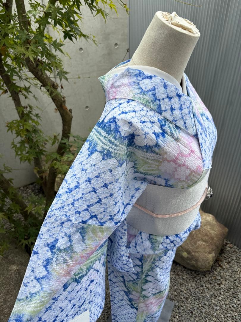 有松絞り浴衣新品 仕立て上りhanashibori白青地