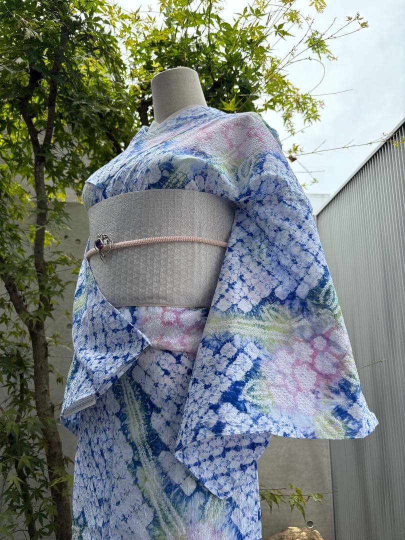 有松絞り浴衣新品 仕立て上りhanashibori白青地