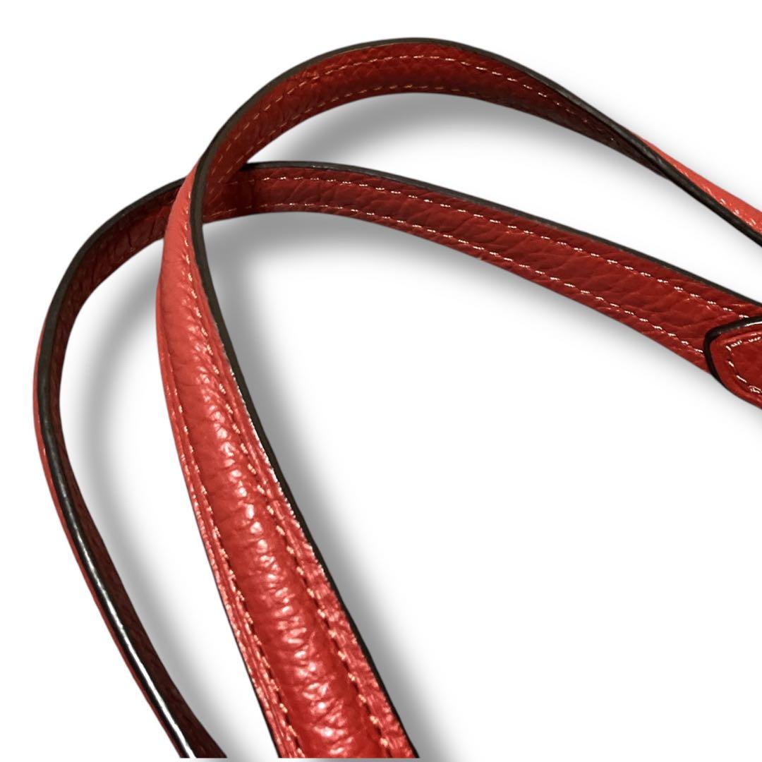 コーチ 良品 2way 斜め掛け可 馬車金具 シボレザー ハンドバッグ レッド系