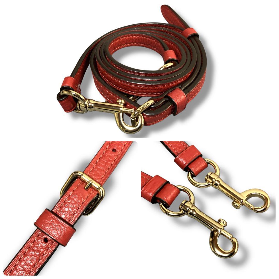 コーチ 良品 2way 斜め掛け可 馬車金具 シボレザー ハンドバッグ レッド系