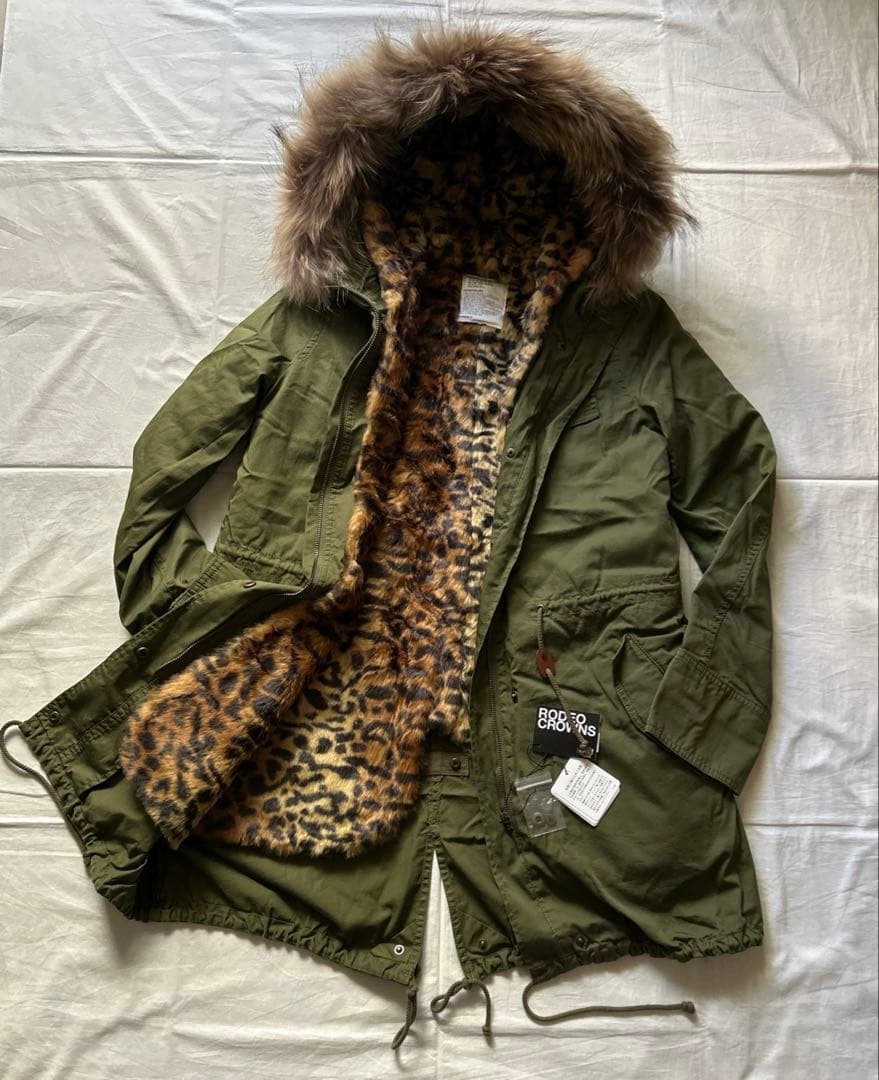 y2k 平成ギャル　豹柄　モッズコート　ラクーンファー　ビッグフード　未使用品