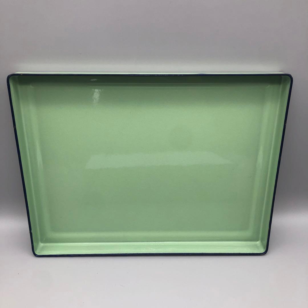 フジイ藤井月兎印グリーン緑ホーロー蓋付箱バット大小2個セット昭和レトロビンテージ