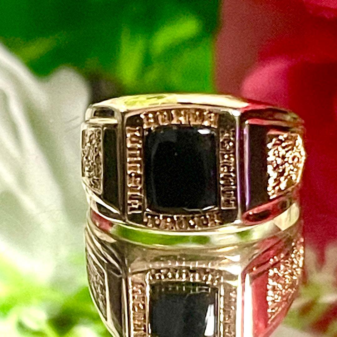 K18 オニキス 印台リング シグネットリング 約14号