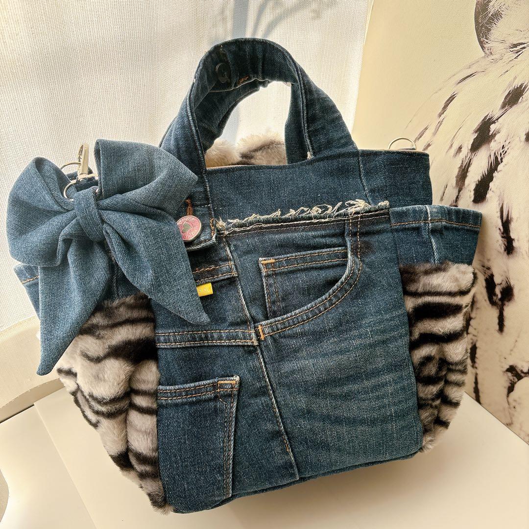 m*e様 コヤンイサムチョン　バッグ　アメショ風　タビー柄　ハンドメイド　デニム