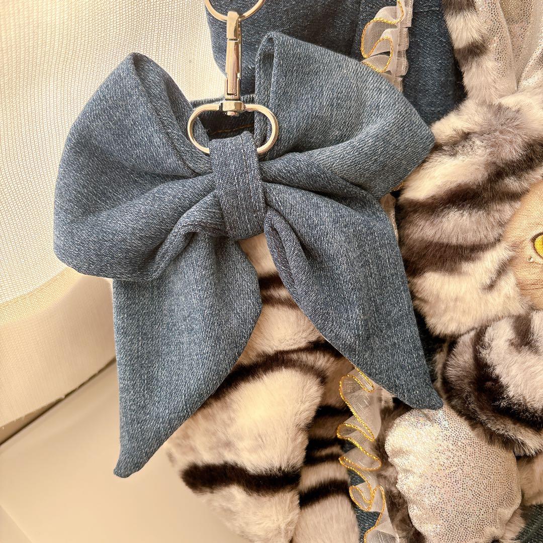 m*e様 コヤンイサムチョン　バッグ　アメショ風　タビー柄　ハンドメイド　デニム