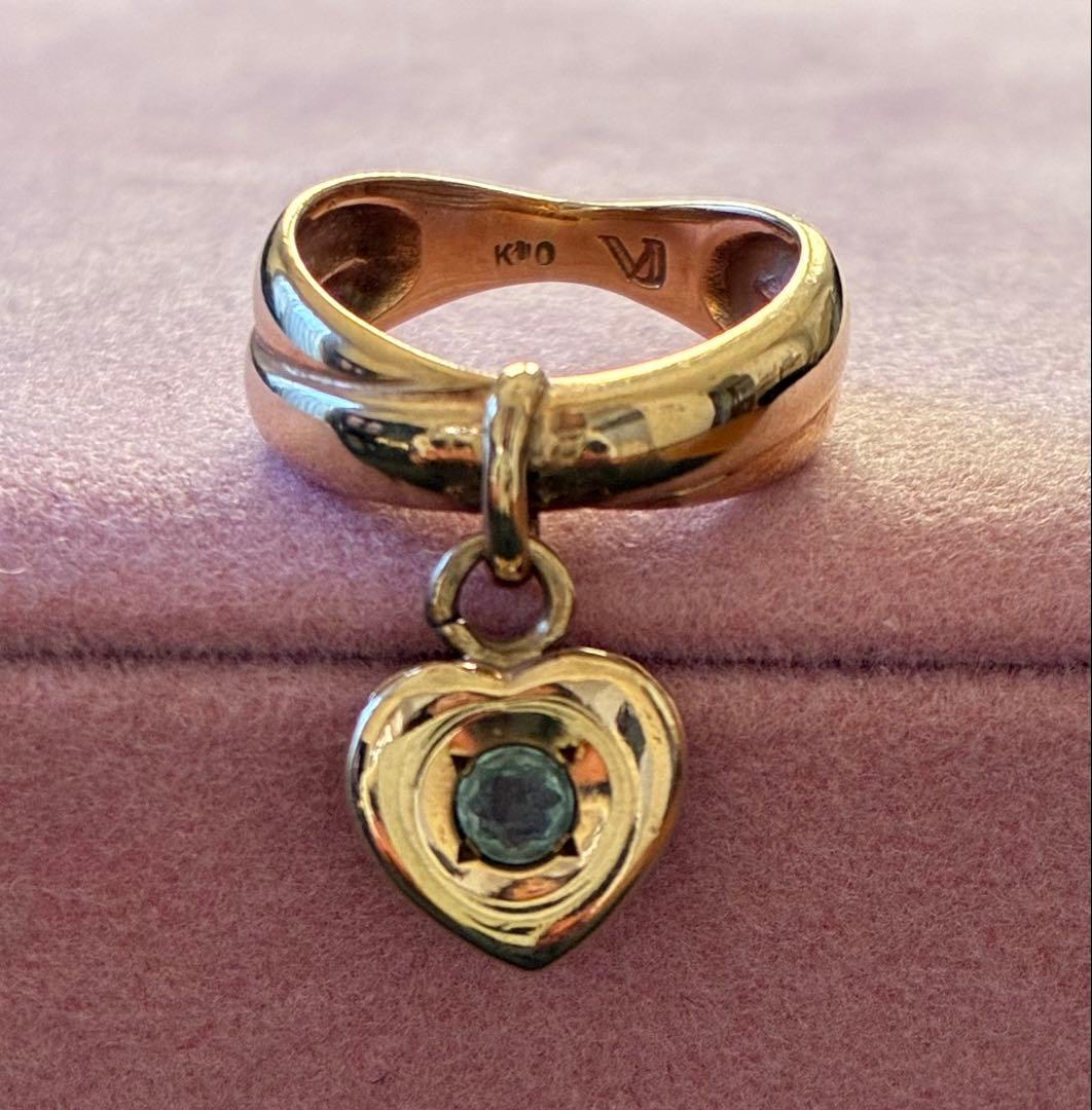 ハート型チャーム付きピンキーリング K10アクアマリン