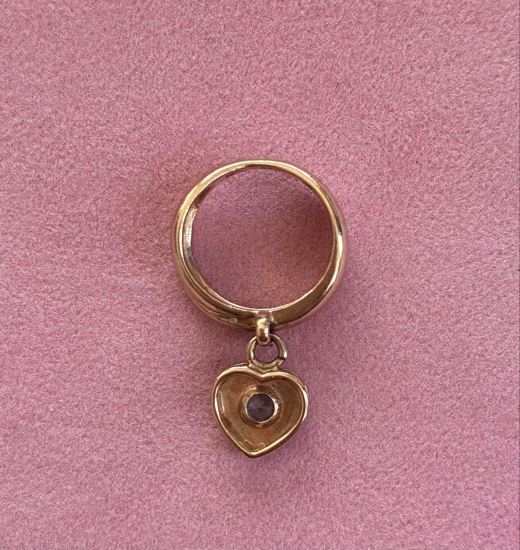 ハート型チャーム付きピンキーリング K10アクアマリン