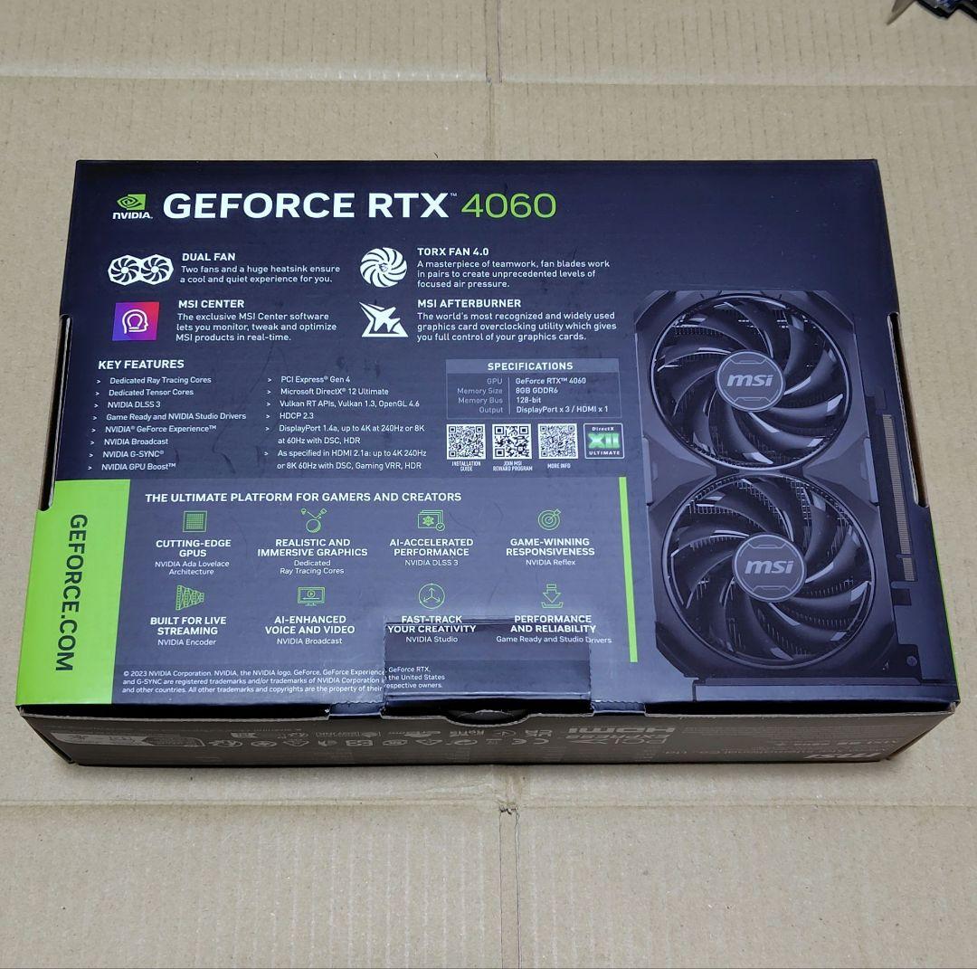 グラフィックボード・グラボ・ビデオカード MSI GeForce RTX 4060 VENTUS 2X BLACK 8G