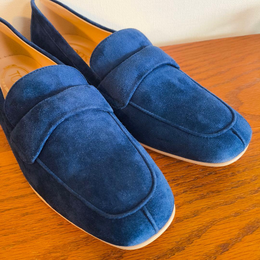 meGU　トッズ　レディース　ローファー　スウェード　ブルー　38 1/2