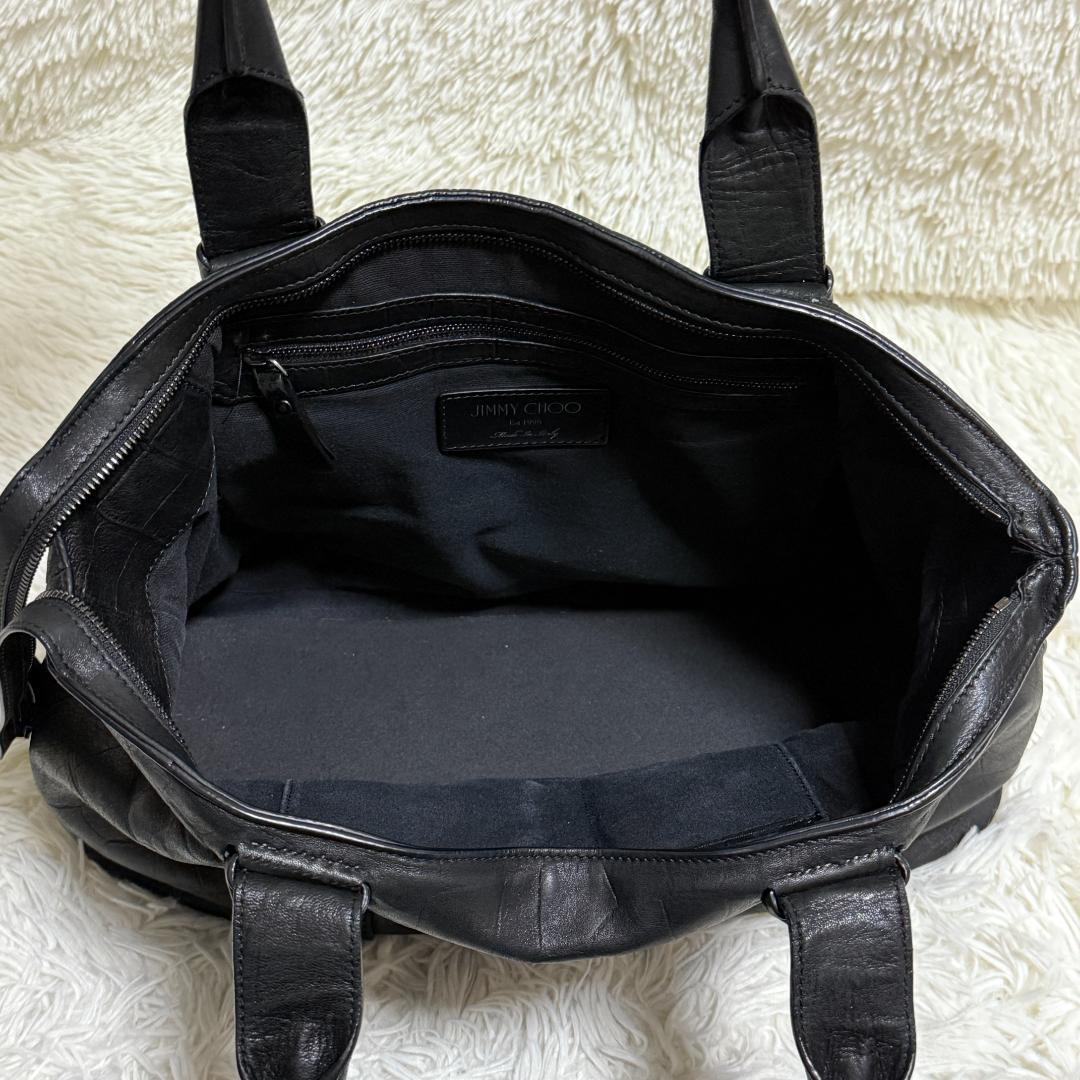 希少✨ジミーチュウ トートバッグ クロコ型押し レザー 肩掛け A4 ブラック