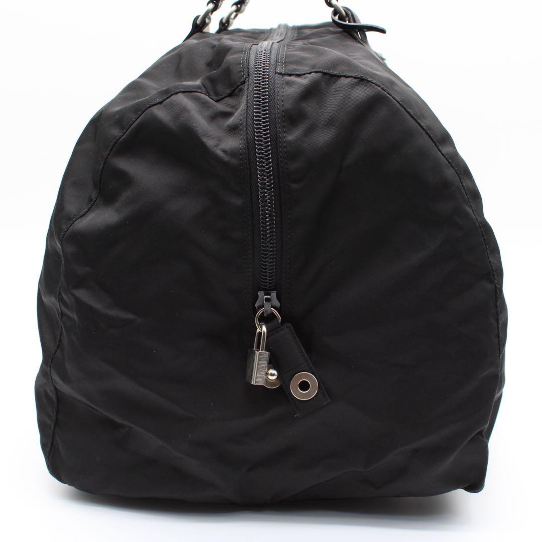 【美品】PRADA 三角ロゴプレート ボストンバッグ ナイロン レザー 黒色