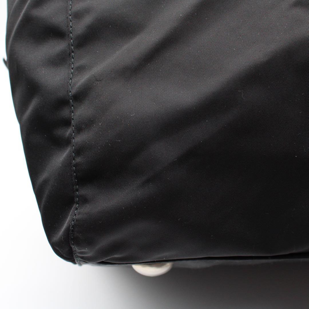 【美品】PRADA 三角ロゴプレート ボストンバッグ ナイロン レザー 黒色