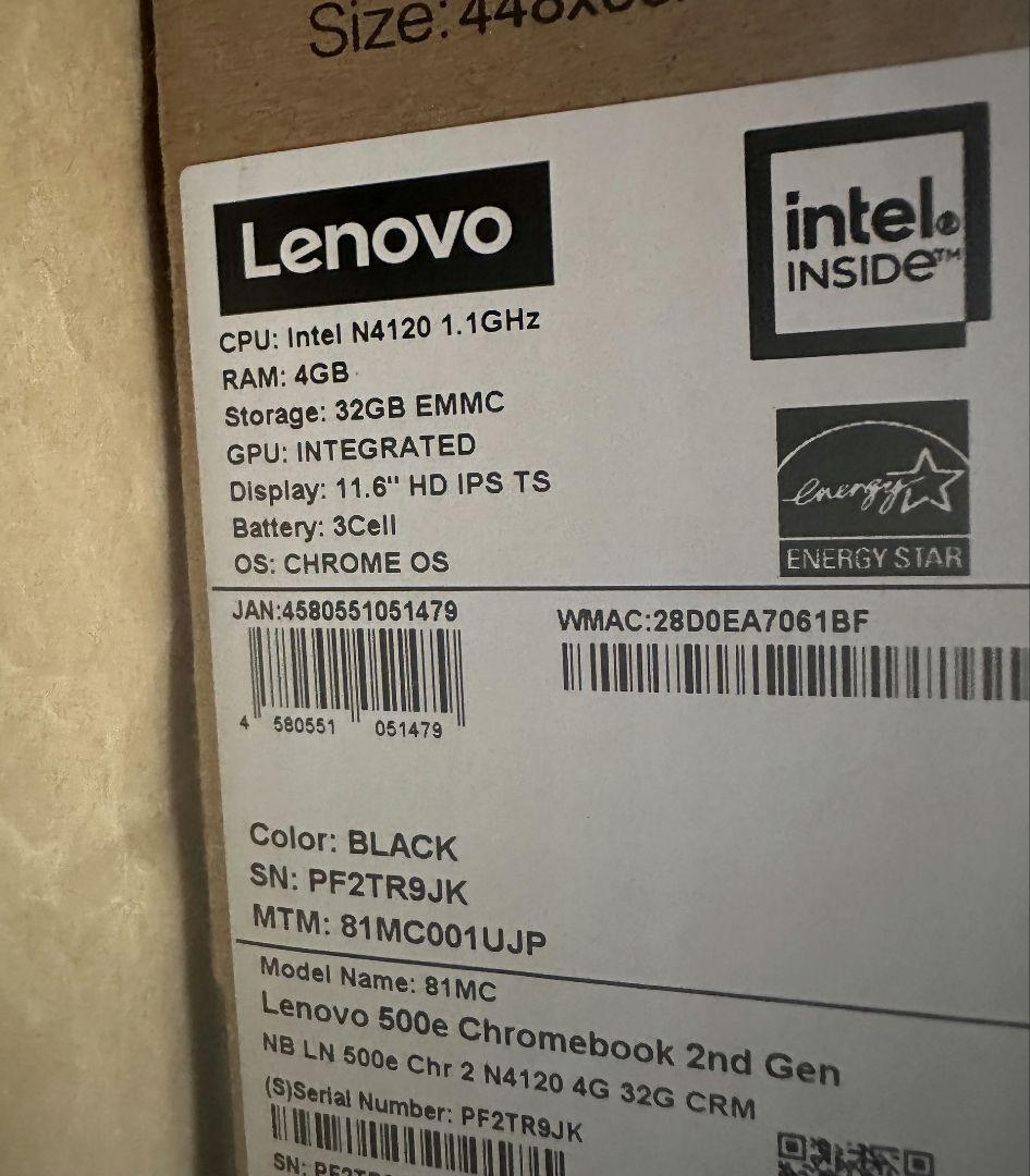 Lenovo 500e Chromebook 2nd Gen　充電器付き