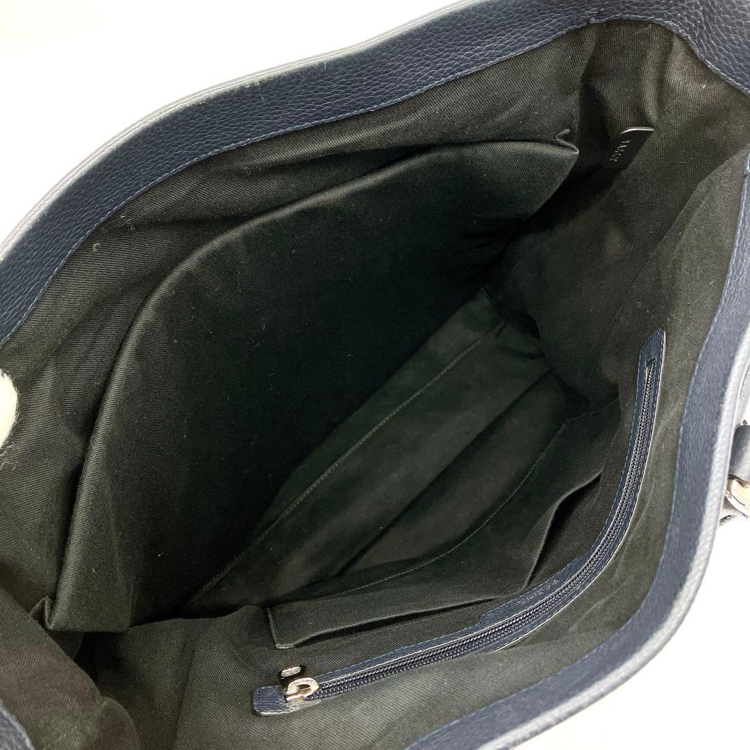 【BALLY】ビジネスバッグ　レザー　ネイビー　シルバー金具　A4 ロゴ刻印