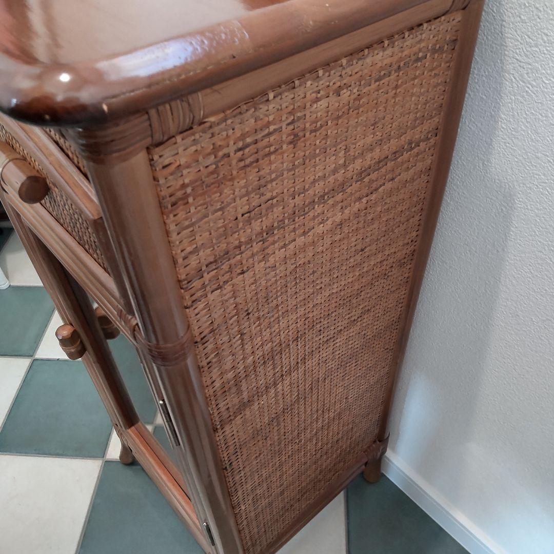 【ラタン電話台】ガラス扉 籐 チェスト 昭和レトロ　ヴィンテージ