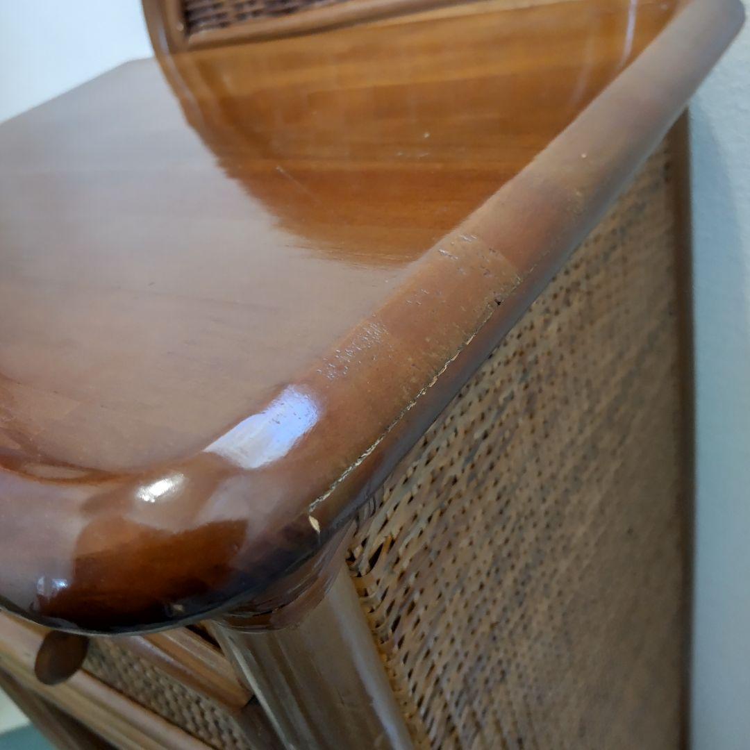 【ラタン電話台】ガラス扉 籐 チェスト 昭和レトロ　ヴィンテージ