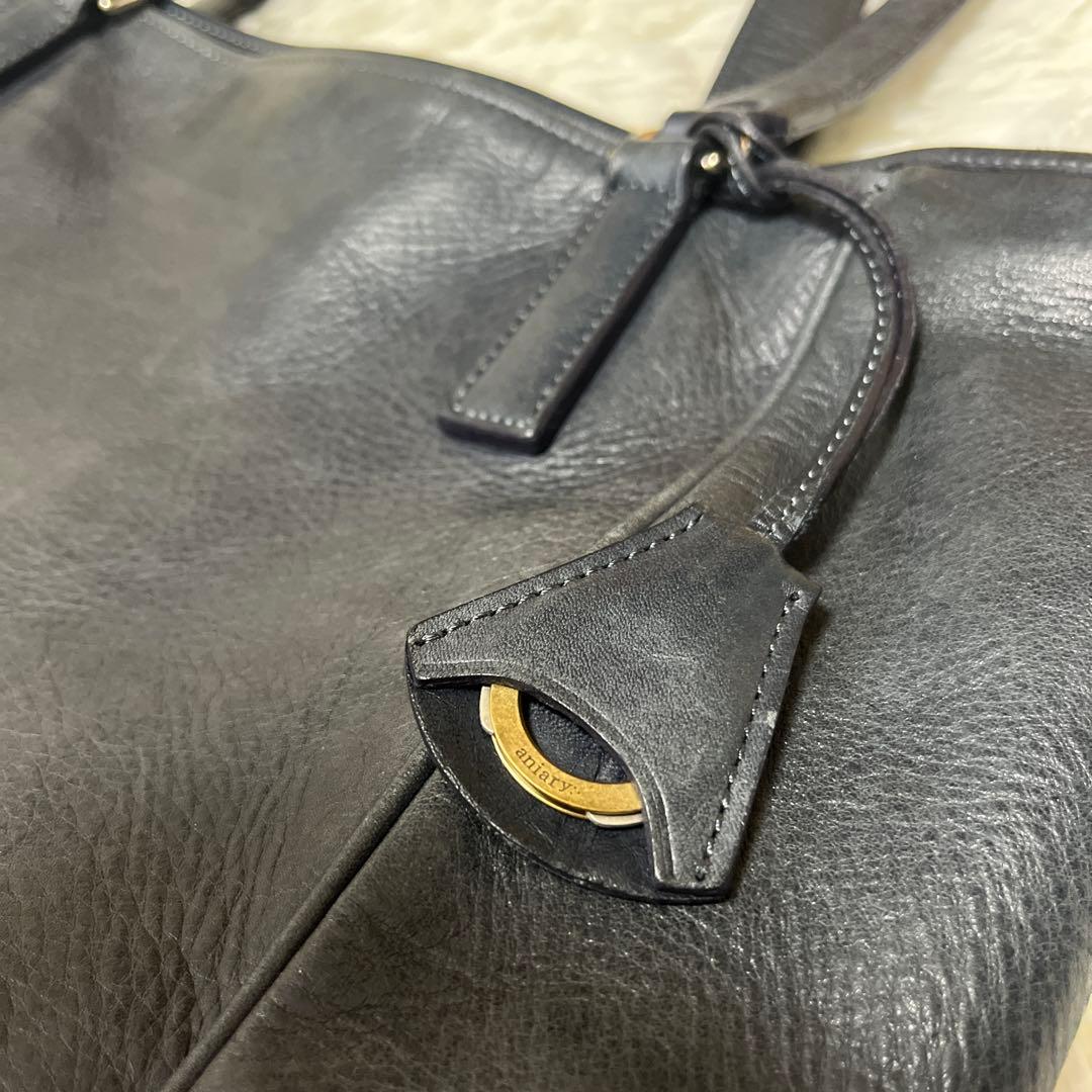 【美品】aniary アニアリ レザートートバッグ ネイビー 通勤通学 A4収納