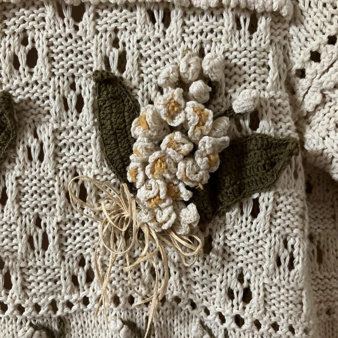 ビンテージ　ピンクハウス　透かし編みカーディガン 花飾り付き