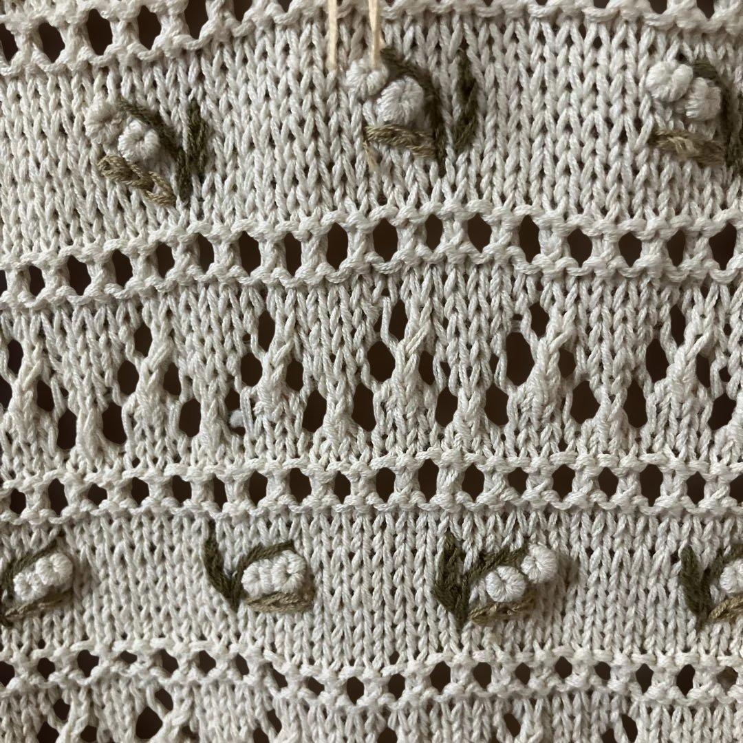 ビンテージ　ピンクハウス　透かし編みカーディガン 花飾り付き