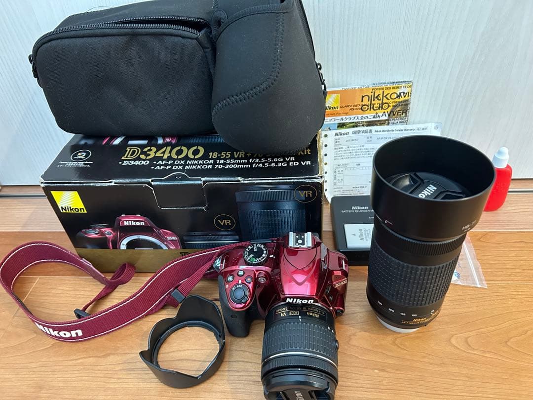 【送料込み】Nikon 一眼レフカメラ D3400 ダブルズームキット レッド