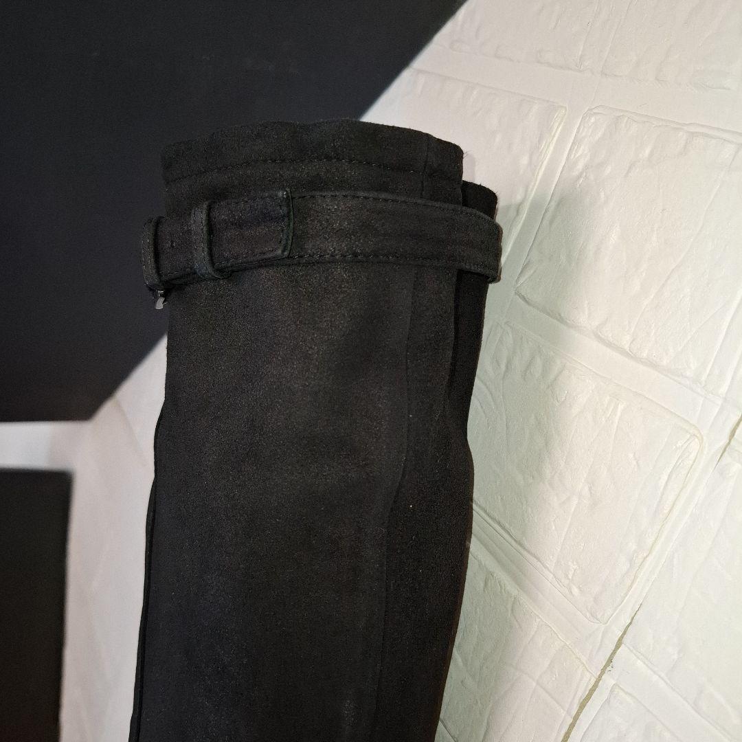 アンドゥムールメステール 黒36.5 スエード ニーハイブーツ バックル付き