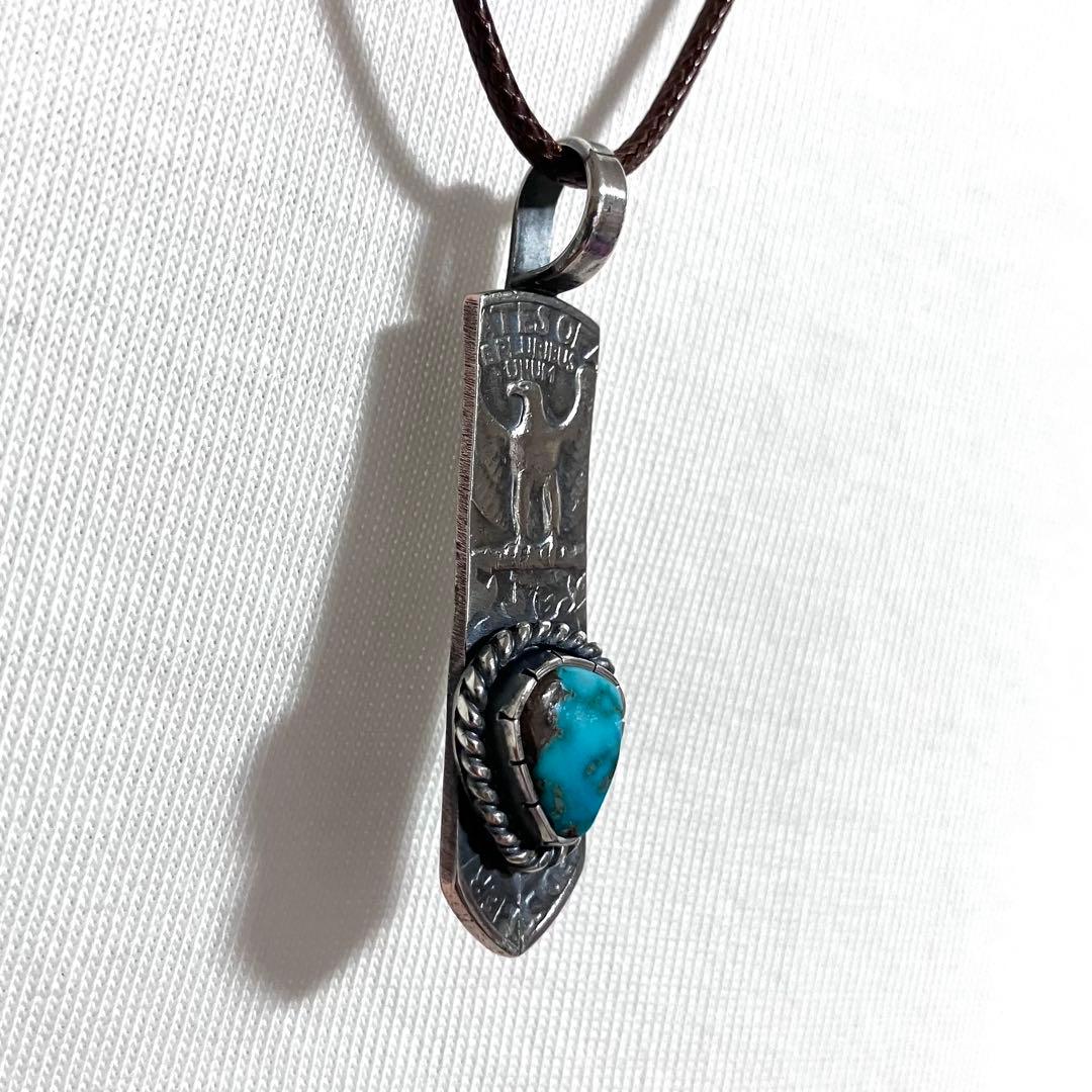 ロイストン　ターコイズ　ヴィンテージ　フェザー　シルバー　ネックレス