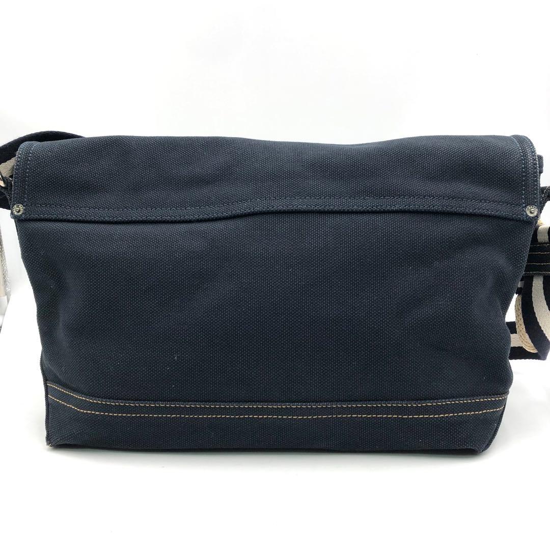 希少 極美品 バリー ショルダーバッグ A4 ロゴ キャンバス レザー ネイビー