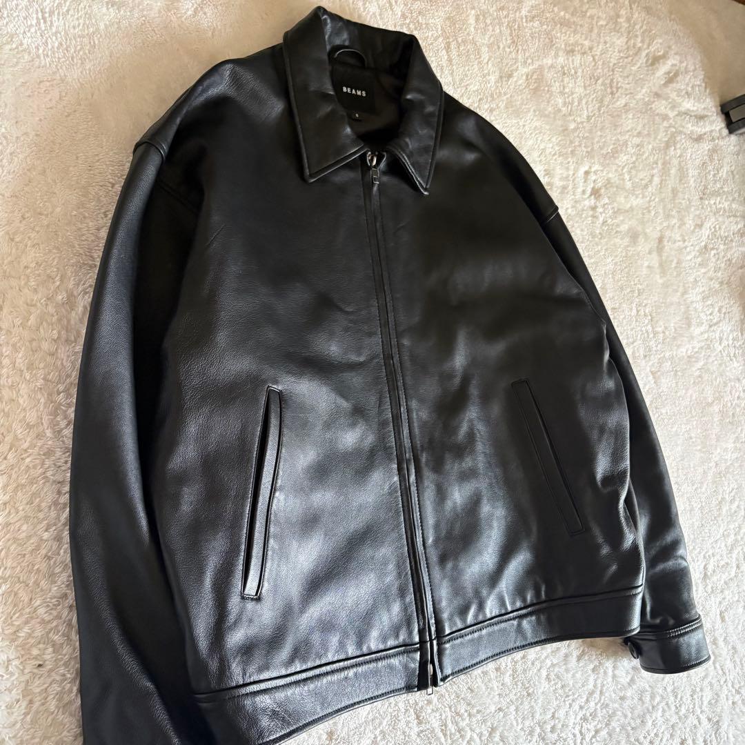 BEAMS ワイドフィット　レザー　ジップブルゾン