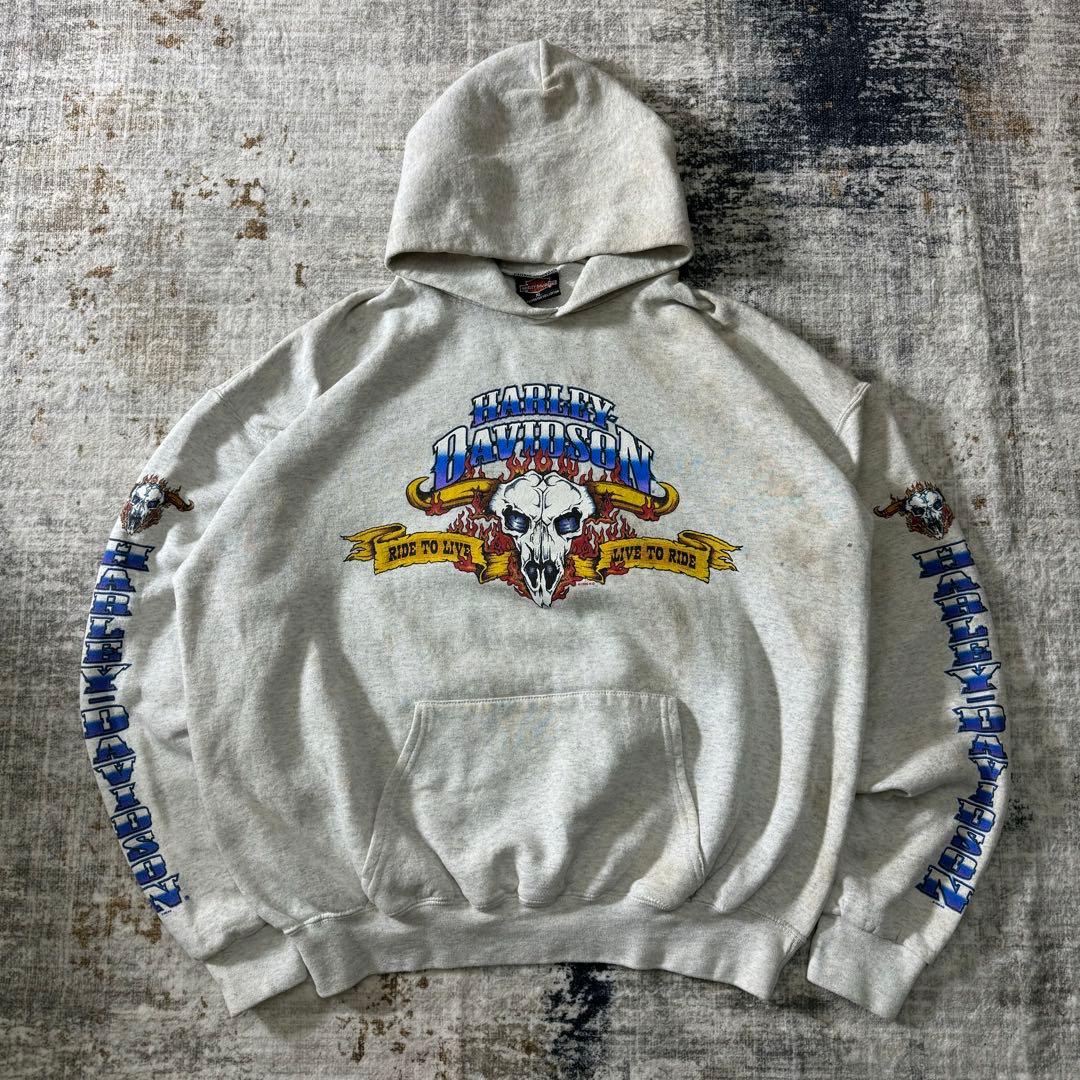 90s Harley Davidson パーカー USA製 袖プリント
