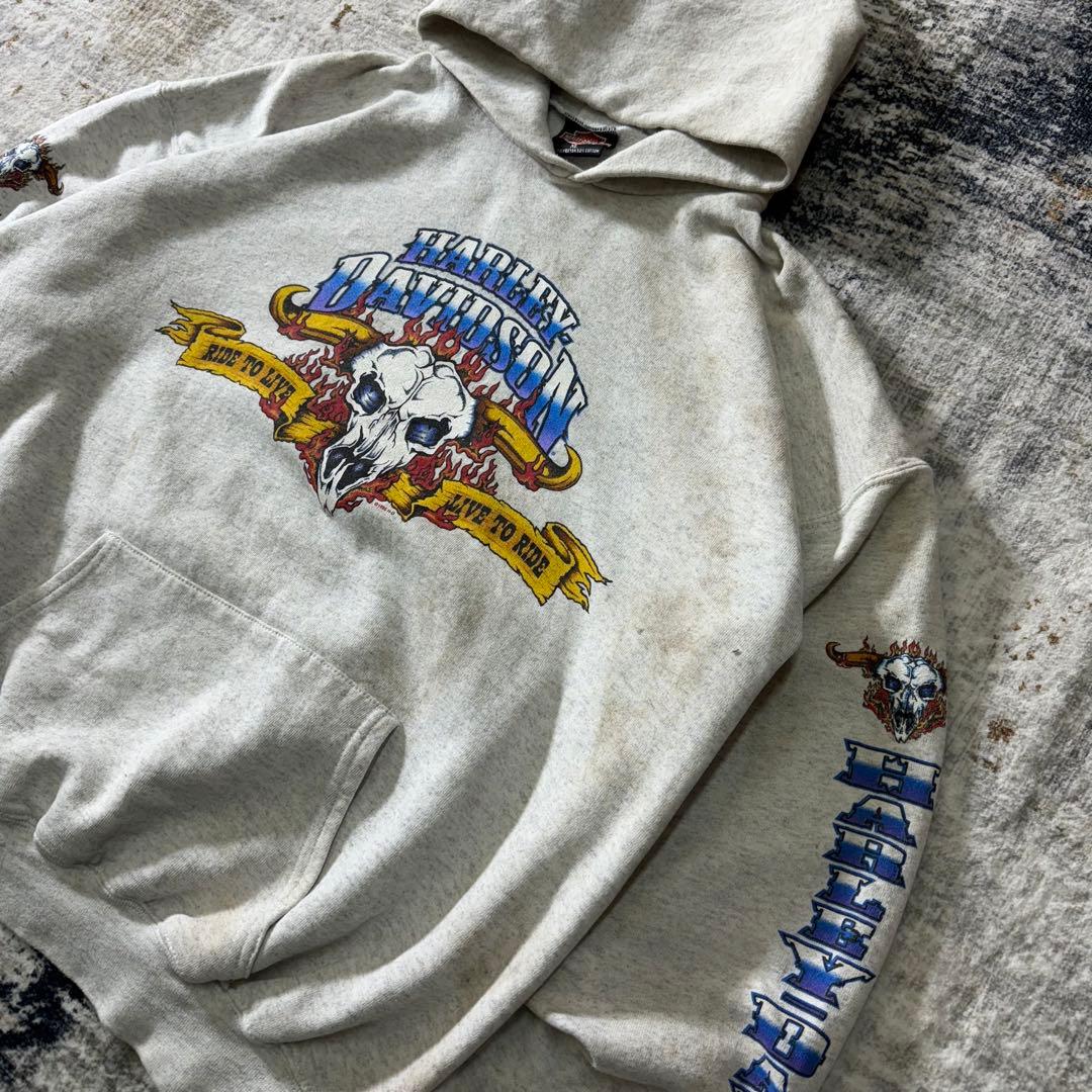 90s Harley Davidson パーカー USA製 袖プリント