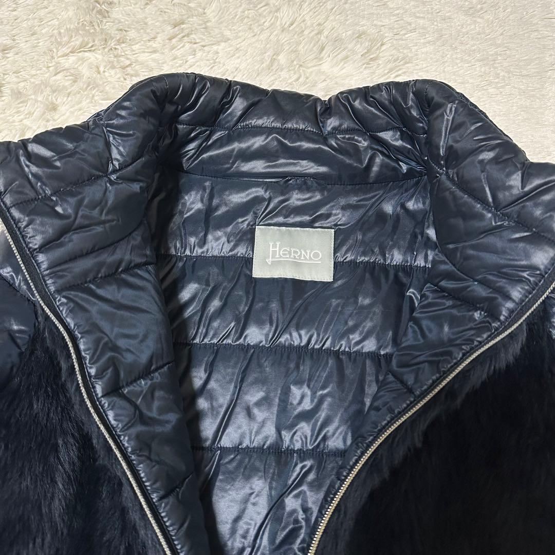 美品✨HERNO 高級✨ダウンジャケット ナイロン ファー ネイビー 14A