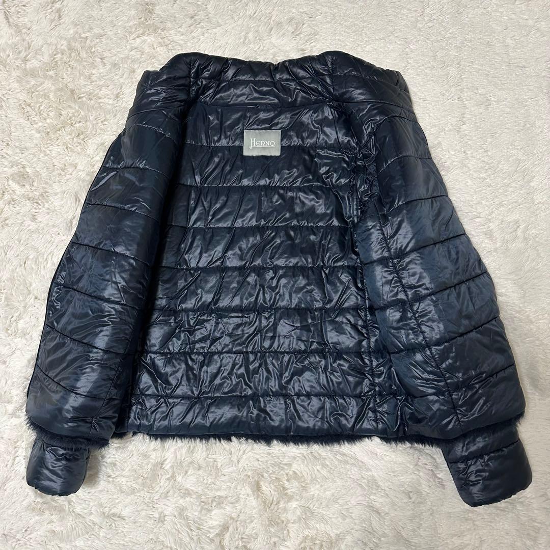 美品✨HERNO 高級✨ダウンジャケット ナイロン ファー ネイビー 14A