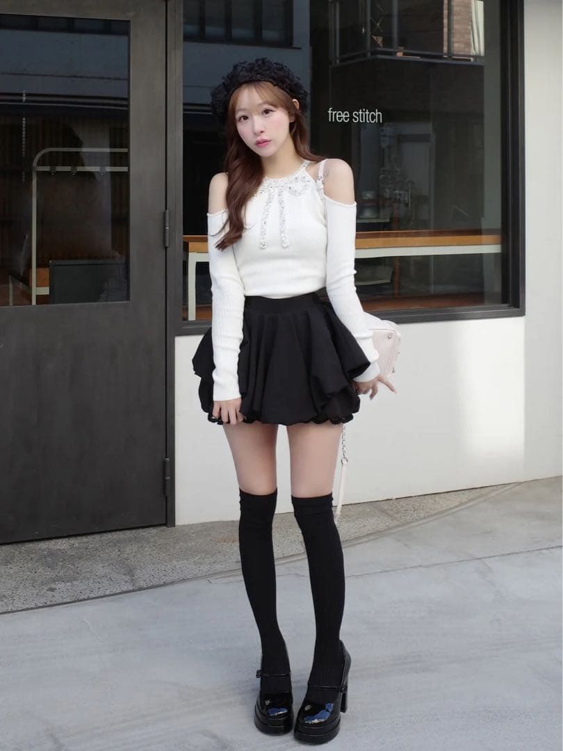 新品タグ付 ダーリッチ リボンビジューアメスリニットトップス アイボリー