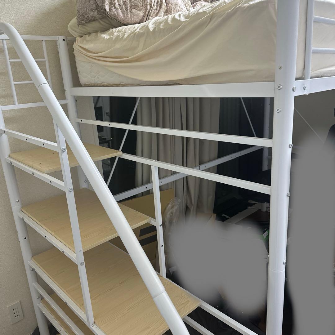 ロフトベッド 階段付き パイプベッド セミダブル　ハイタイプ スチール