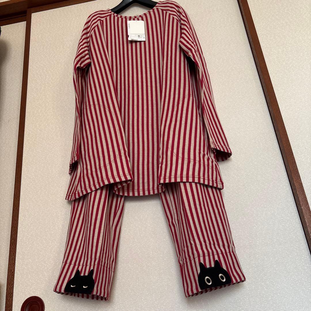 新品　Atsuko Matano 赤ベージュストライプパジャマ