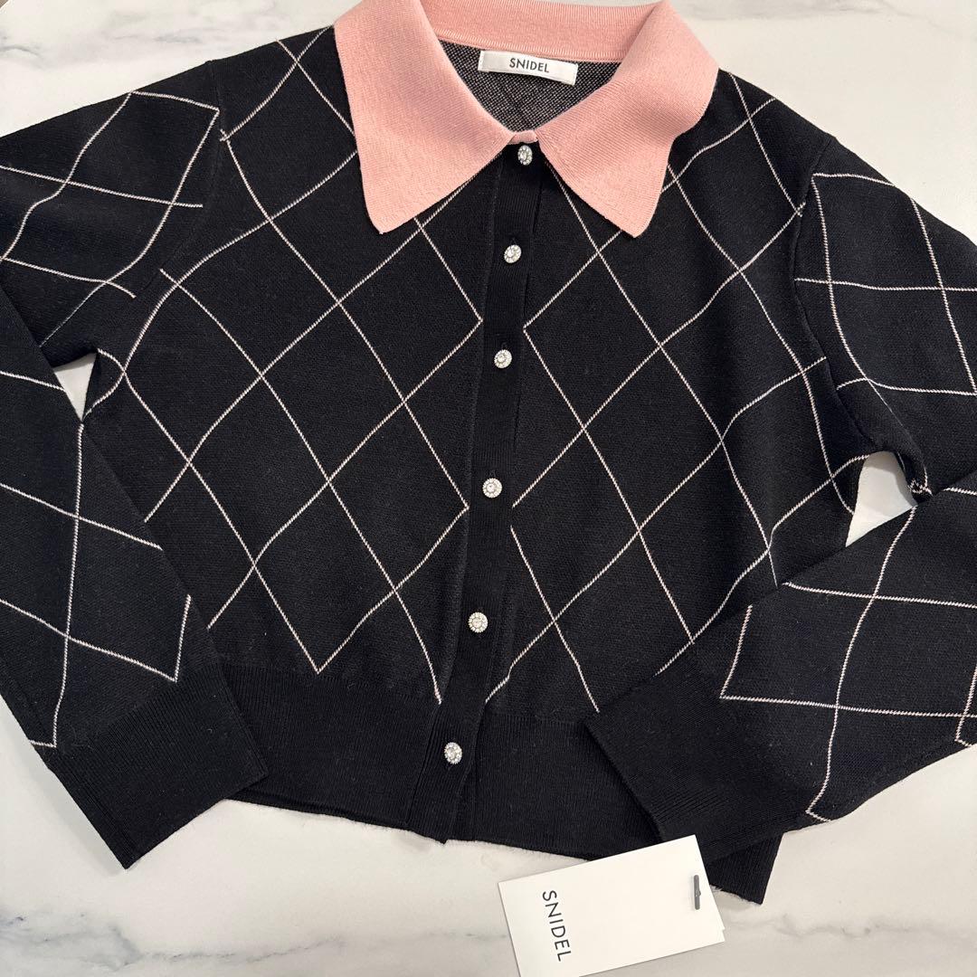 新品未使用　USAGI ONLINE限定アーガイルチェックカーディガン　ブラック