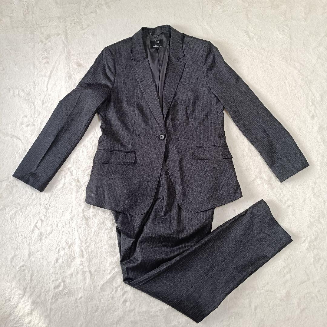 未使用級☆23区 パンツスーツ セットアップダークグレー ストライプ サイズ44