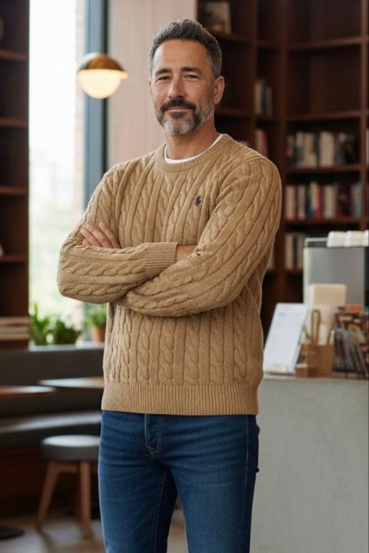 美品ポロラルフローレン ケーブルニット キャメル S
