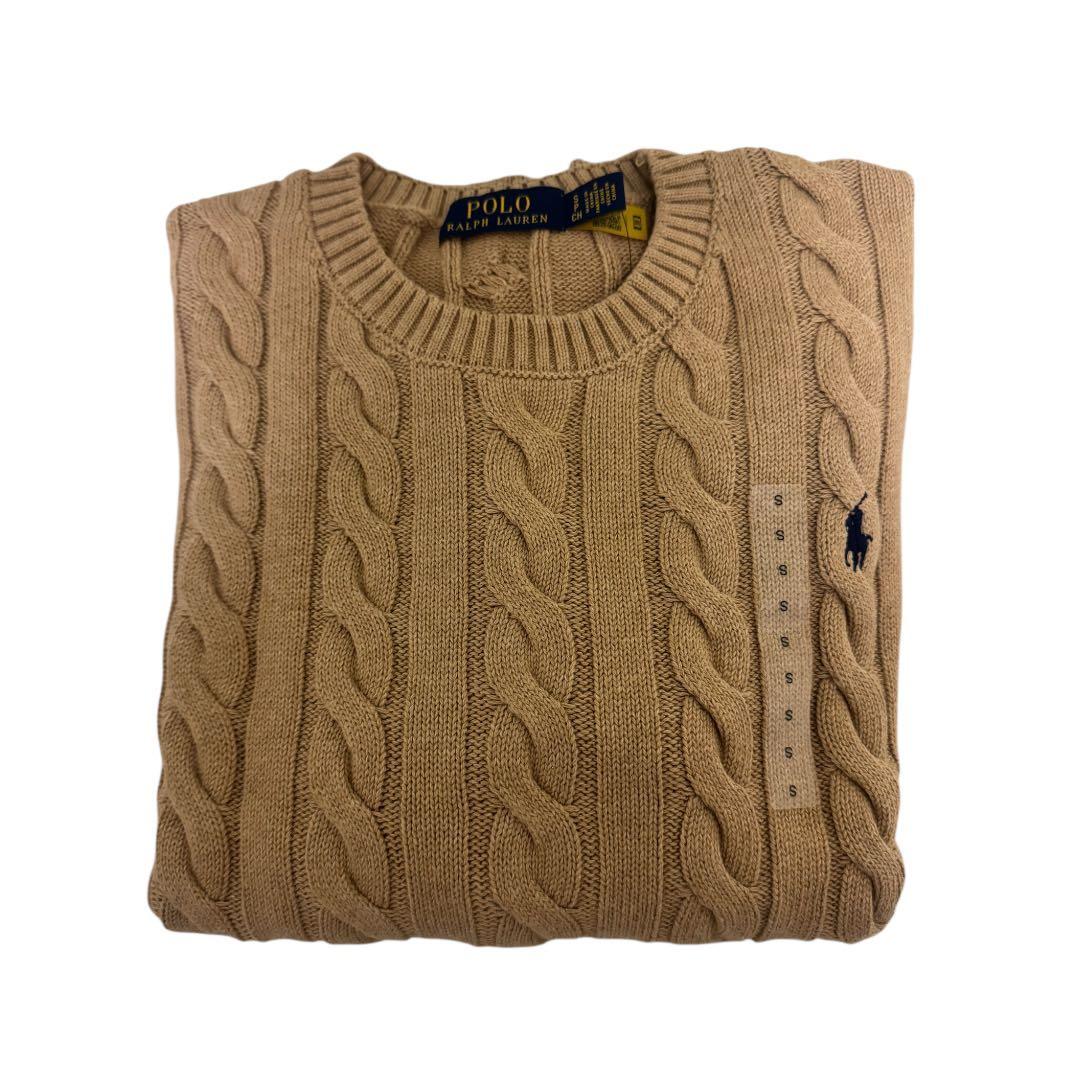 美品ポロラルフローレン ケーブルニット キャメル S