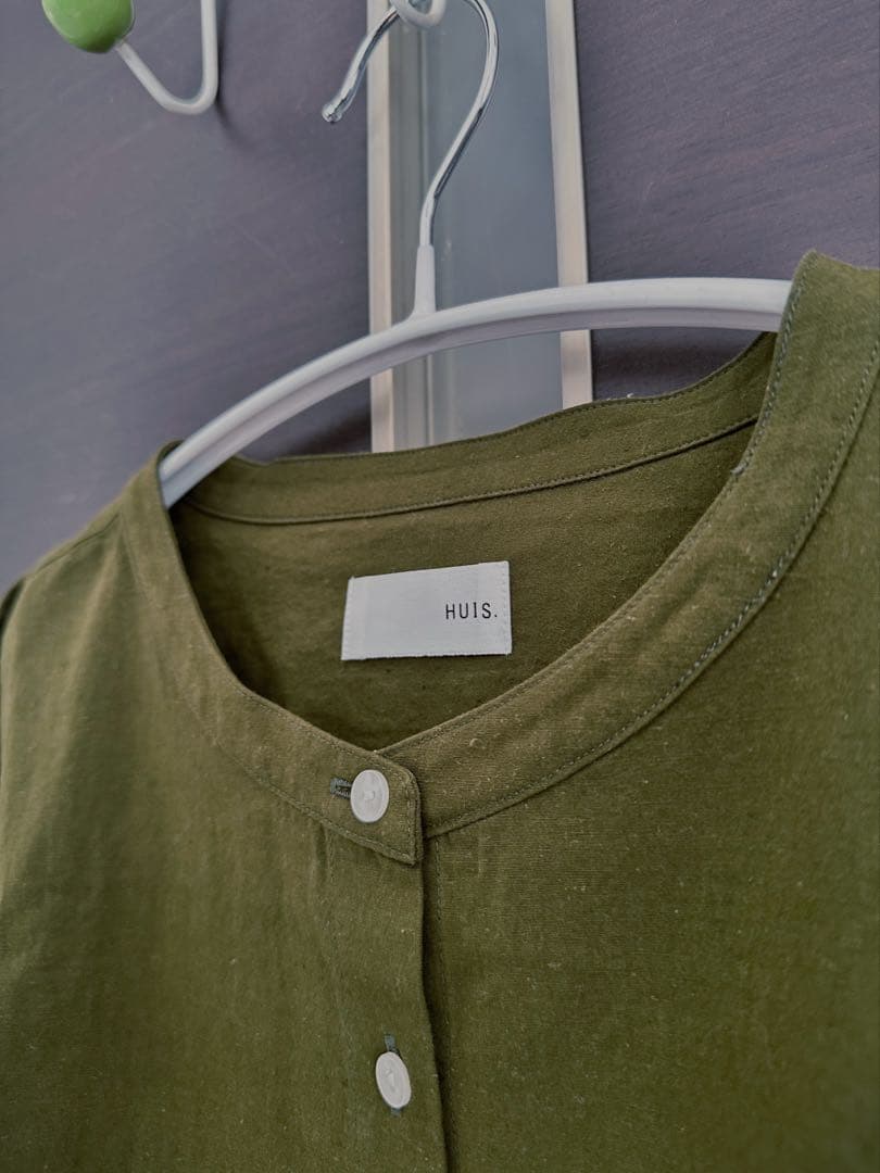 HUIS ギザコットンヘンプ　バンドカラー　ブラウス　遠州織物　huis