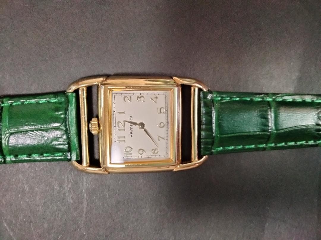緑レザー スクエア型クォーツハミルトンドライバーズ