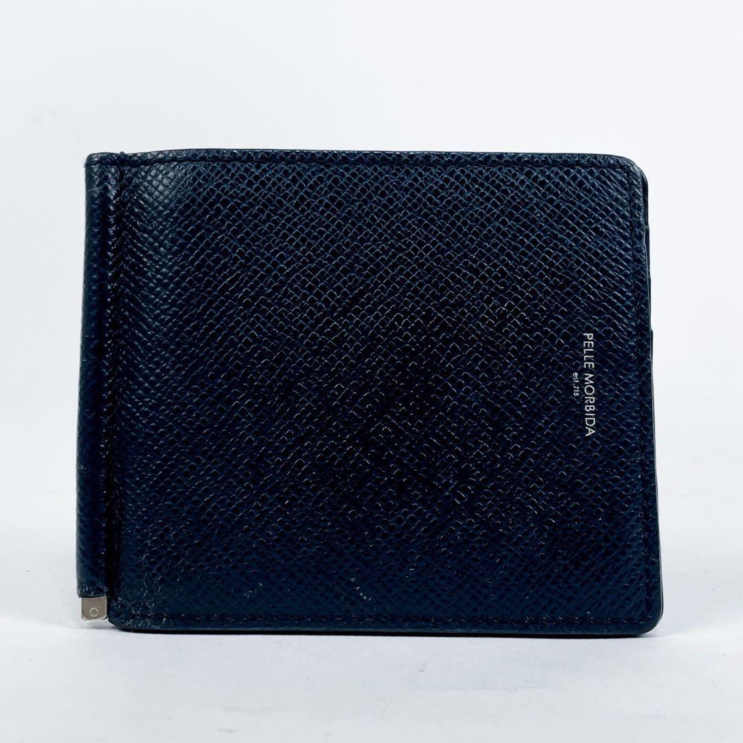 ✨美品✨ペッレモルビダ　マネークリップ　折り財布　日本製　ネイビー