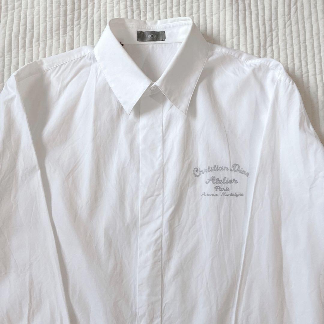 希少 Dior ドレスシャツ アトリエロゴ 刺繍 ホワイト 40 M 長袖シャツ
