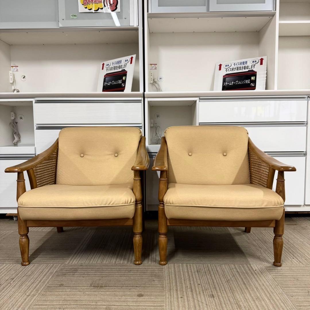 ②【美品‼️】高級♪カリモク家具 1人掛けソファ アームチェア コロニアル ラタン