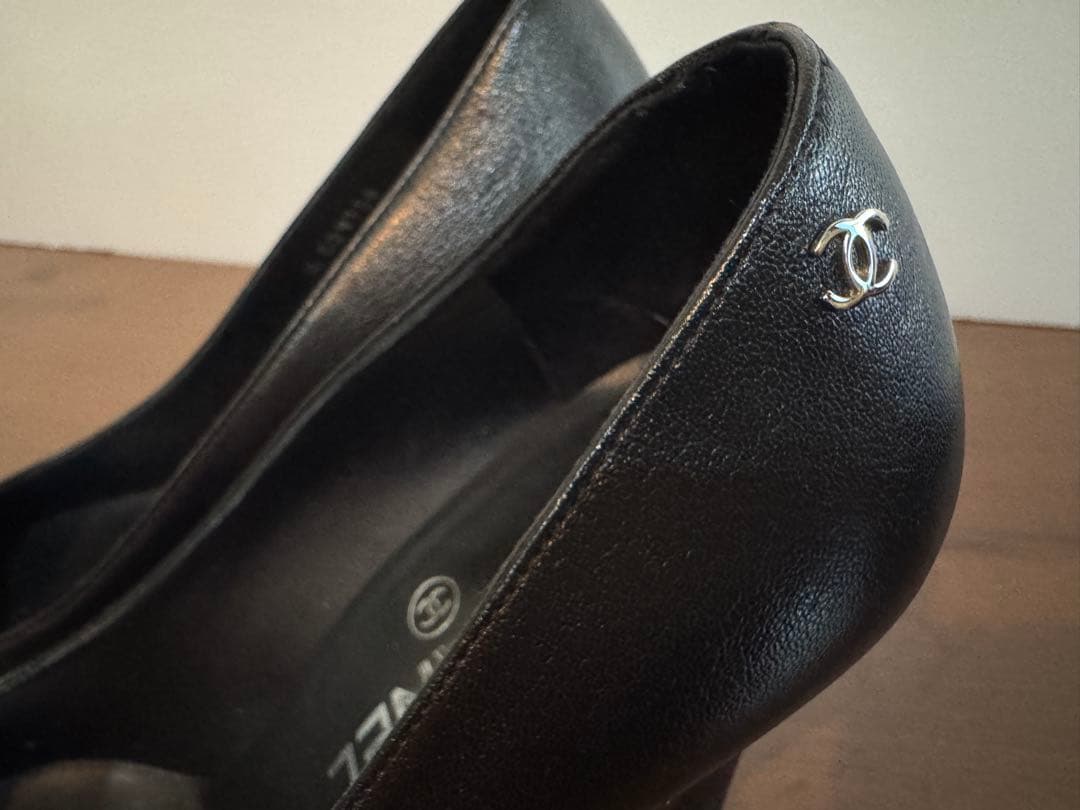 38.5シャネルCHANELパンプス24.5ココマーク黒ブラック