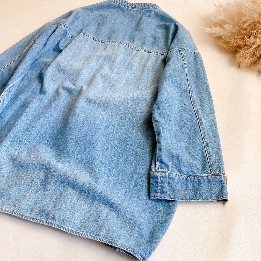 【未使用】レアック コクーン デニムスキッパーシャツ バンドカラー 薄青