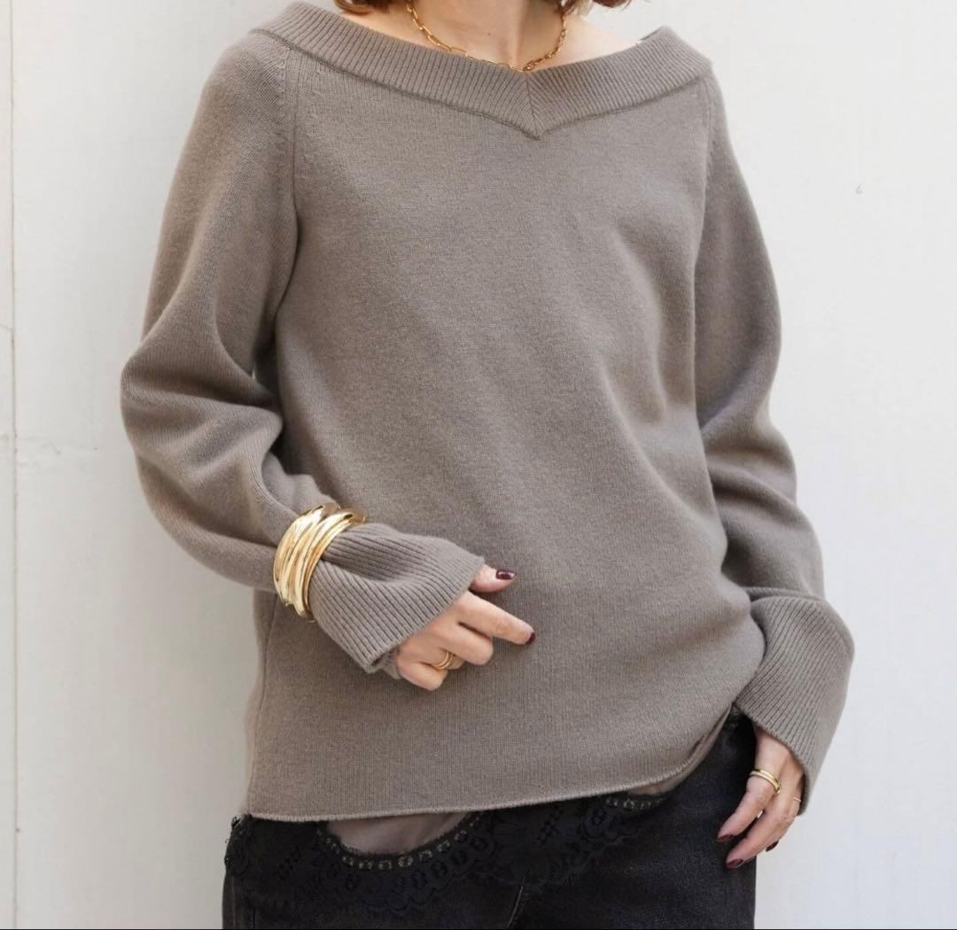 Deuxieme Classe ミドルゲージVネックニット　ブラウンD