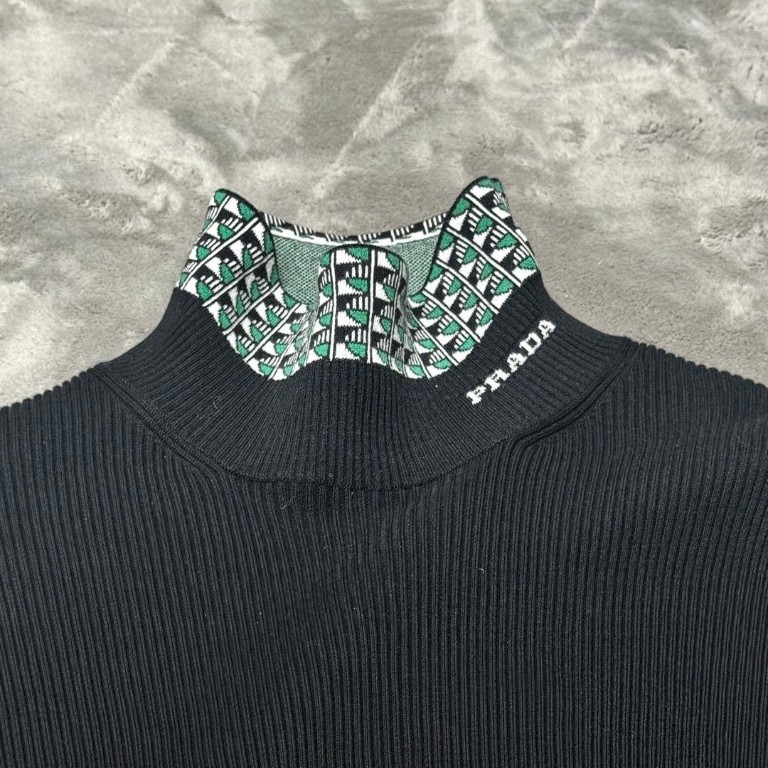PRADA プラダ　22AW コットンタートルネック　セーター　ニット　ロゴ 黒
